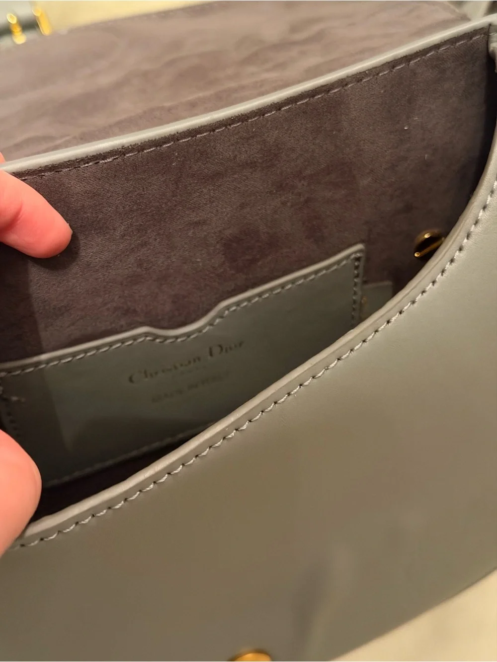Christian dior Light Gray Leather Saddle Crossbody with Gold CD Hardware